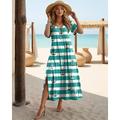 Femmes Robe maxi Robe T-Shirt Robe d'Été Robe fourreau Vacances Occasionnel Chaussures de plage Soirée Plage Coupe régulière Géométrique Rayure Mer Manche Courte Col Rond Rouge Bleu Vert Été Printemps