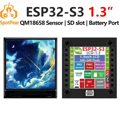ESP32-S3 1.3inch LCD Display 1.3 inch Screen ST7789 240x240 Mini TV SD-Port QST QMI8658 Gyro Sensor LVGL