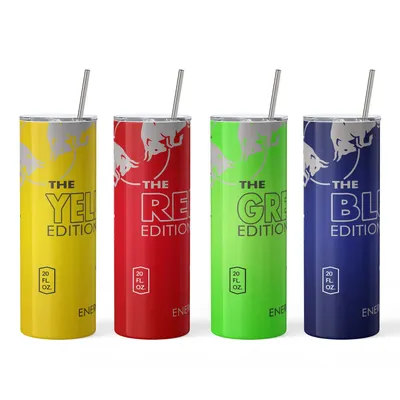 Coconut Berry Energy Drink Tumbler with Stainless Steel Straw, 20 oz, White,yellow,orange,red