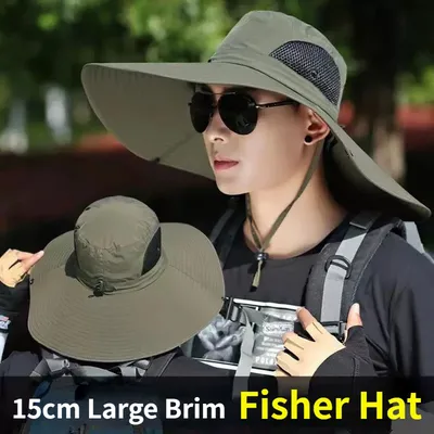 15cm Large Cap Polyester Sun Hat UV Protection Breathable Mesh Cap Foldable Fisher Hat Outdoor Fishing Hiking Beach Caps