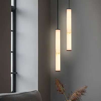 Copper Natural Marble Hanging Chandelier Light Fixture Small LED Pendant Lamp for Bedroom Dining Room Home Decor