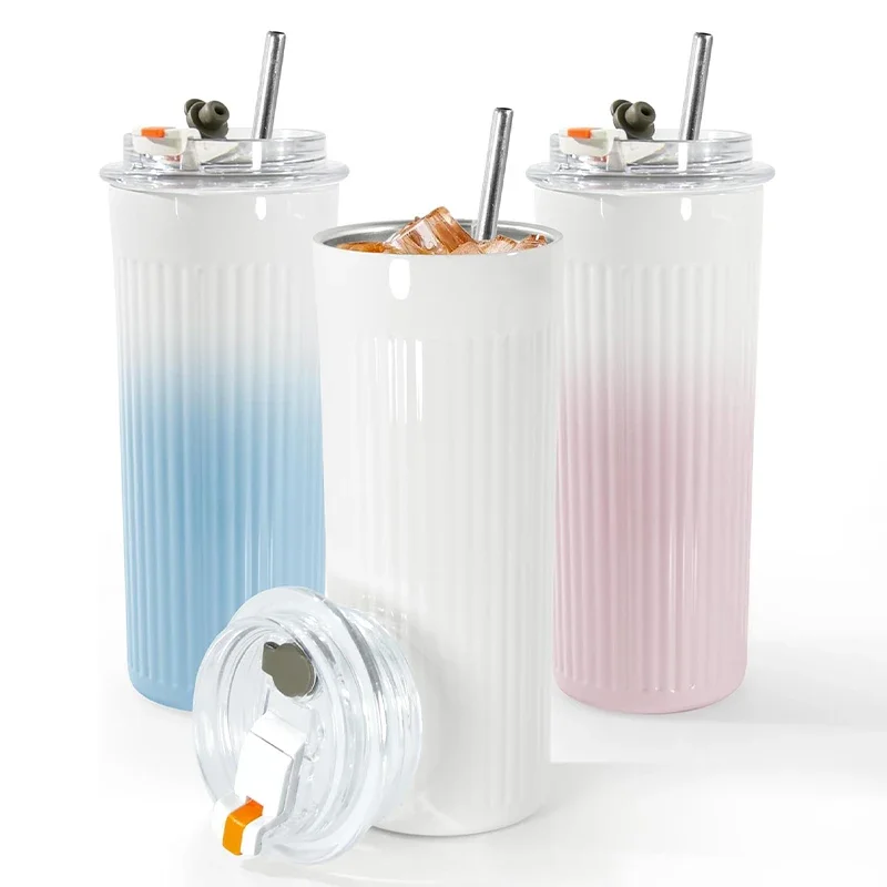 Große Kapazität Edelstahl Isolierung Tasse Outdoor Kalt Hart Tasse Farbverlauf Tragbare Dual Getränk Kaffee Becher Stroh Becher Image