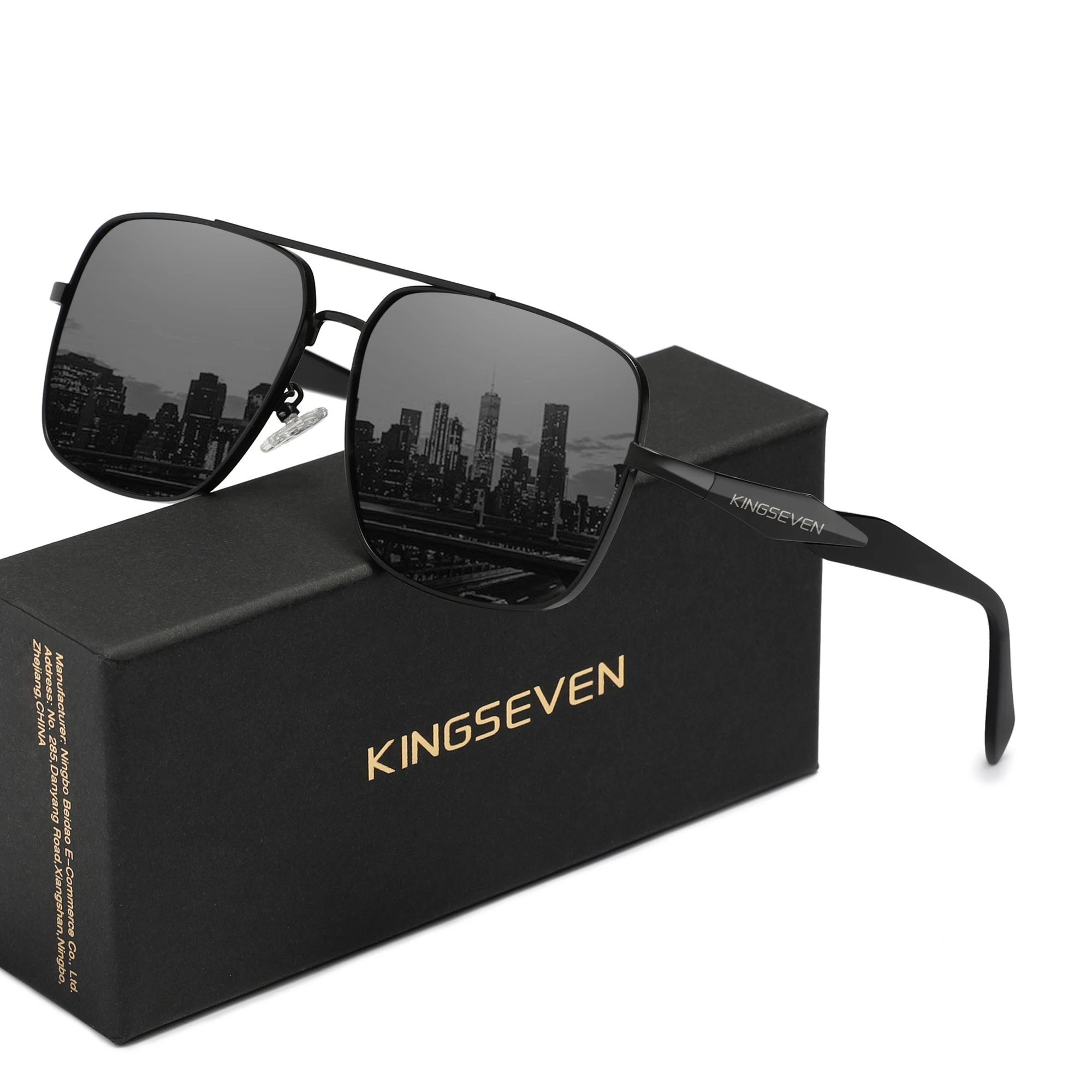 KINGSEVEN Mode Kausalen Sonnenbrille Männer Quadratischen Rahmen Anti-reflexion Polarisierte UV400 Objektiv Gläser Fahren Brillen Image