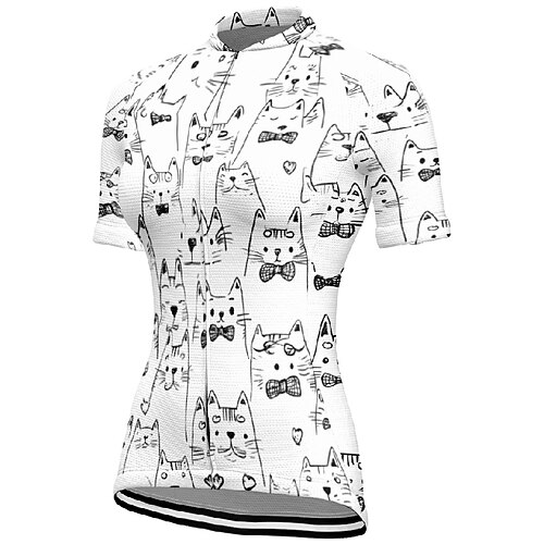 Damen Radtrikot Katze Kurzarm Fahhrad T-Shirt Trikot mit 3 Gesäßtaschen Mountainbike MTB Schnelltrocknend Anatomisches Design Feuchtigkeitsableitend Atmungsaktiv Sport Schwarz Weiß Dunkellila Image