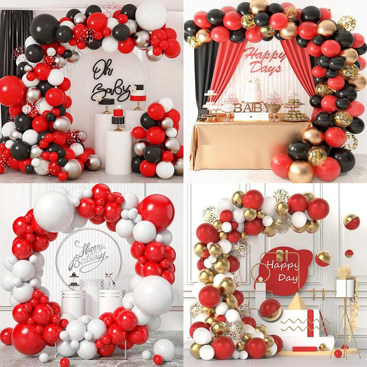 100 Stück Rot Schwarz Gold Gold Weiß Latex Ballon Girlande Bogen Kit Geburtstag Jahrestag Hochzeit Party Hintergrund Dekoration Image