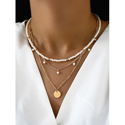 elegante mehrreihige Perlenkette für Damen – Goldkette mit weißen Kunstperlen, klassischer Vintage-Schmuck für Hochzeiten, Partys und formelle Anlässe Image