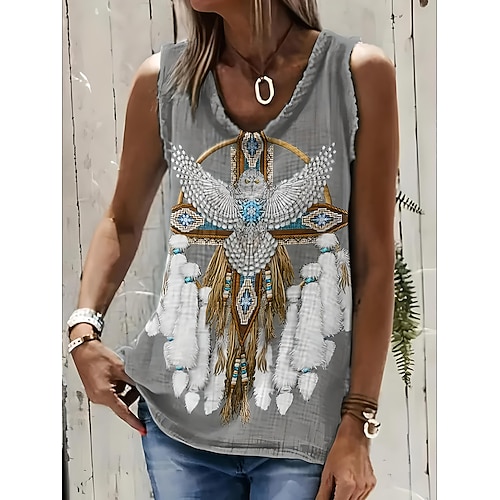 Top in camisole da donna top boho top western top grafico floreale animale bohemia vintage casual senza maniche collo a U top regolari quotidiani vacanza uscita stampa nera khaki grigia estate