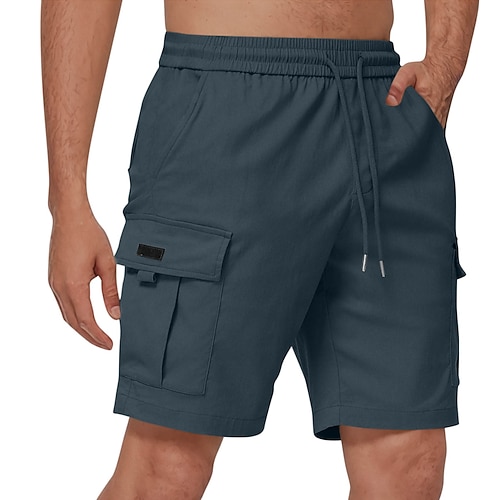 Herren Cargo-Shorts Shorts Sommershorts Kordelzug Elastischer Bund Mehrere Taschen Einfach Komfort tragbar Knielang Outdoor Sport Täglich Mode Lässig Schwarz Blau Image