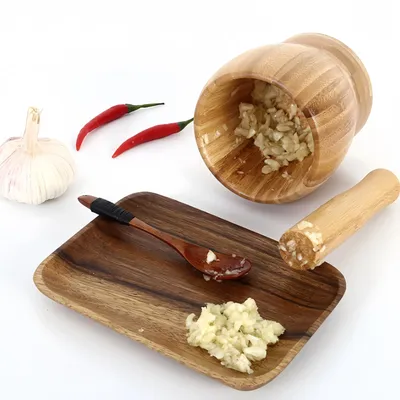 Knoblauchstampfer, Schüssel, Stößel, Bambus-Set für Presse, gemischtes Küchen-Set, Werkzeug, Mühle, Zerkleinerer-Set, kleiner Holzmörtel, Pfeffer, Guacamole