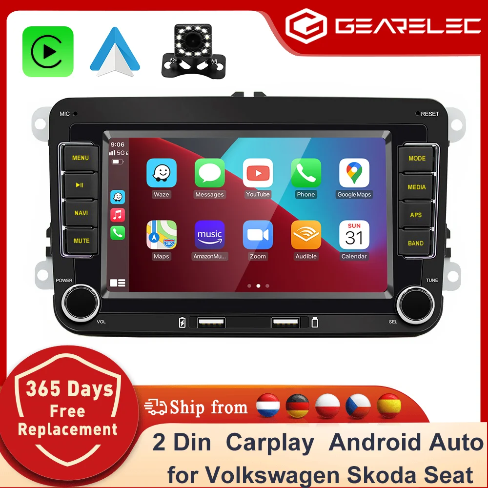 2 Din Autoradio Android 13 Auto-Multimedia-Player GPS WiFi Carplay Für Volkswagen Skoda Octavia Golf 5 6 Touran Passat Polo Jetta Image