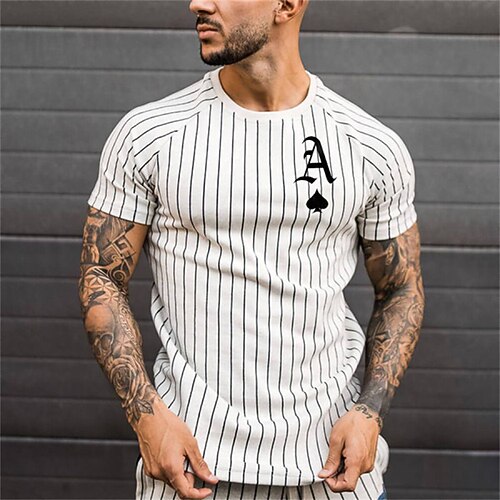 Per uomo Top estivi Maglietta da palestra Camicia fitness Girocollo Maniche Corte Casual Quotidiano Palestra Asciugatura rapida Alta elasticità Traspirazione del sudore Patchwork A righe Bianco Rosso