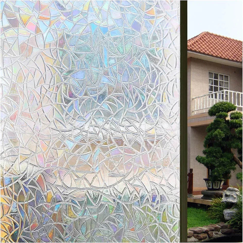 Fenster-Sichtschutzfolie, gebeizt, dekorative Fensteraufkleber mit Regenbogen, sonnenblockierende statische Aufkleber für Fenster, Fensterabdeckung, Autohäsion Image
