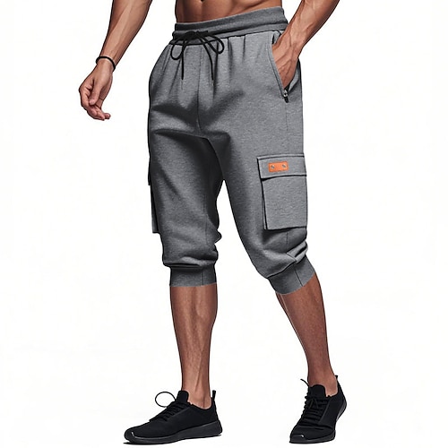 Herren Capri-Cargo-Shorts Sweat-Shorts Shorts Laufshorts Freizeitshorts Kordelzug Elastischer Bund Mehrere Taschen Einfach Komfort Atmungsaktiv Wadenlang Täglich Laufen Fitnessstudio Lässig Athleisure Image