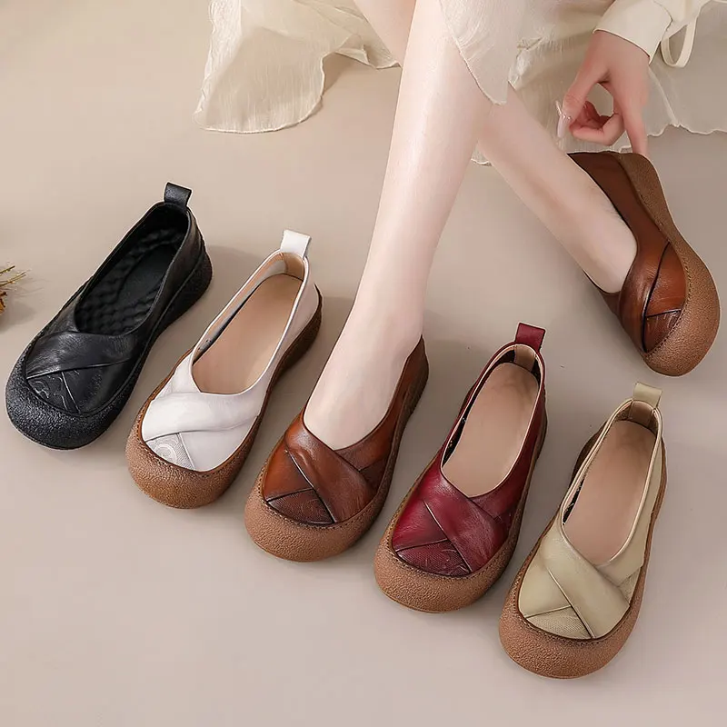 Neue authentische Ballerinas aus Leder für Damen, flache Loafer, rutschfeste Slip-On-Schuhe für Damen, bequeme, weiche Mokassins, flache Damenschuhe
