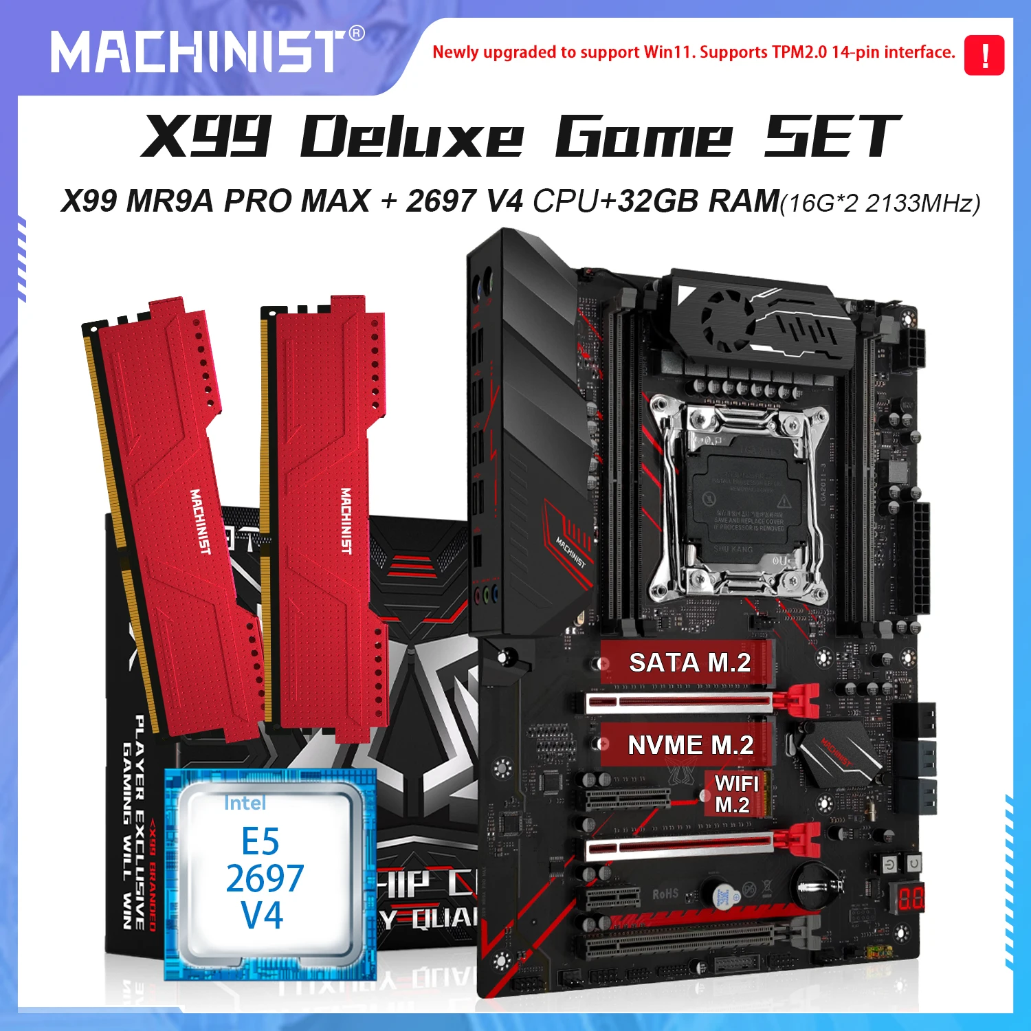 MACHINIST X99 Kit Motherboard MR9A PRO AMX Set Intel Xeon E5 2697 V4 CPU mit Vierkanal DDR4 2x16g 2133 MHz für Gaming-Computer