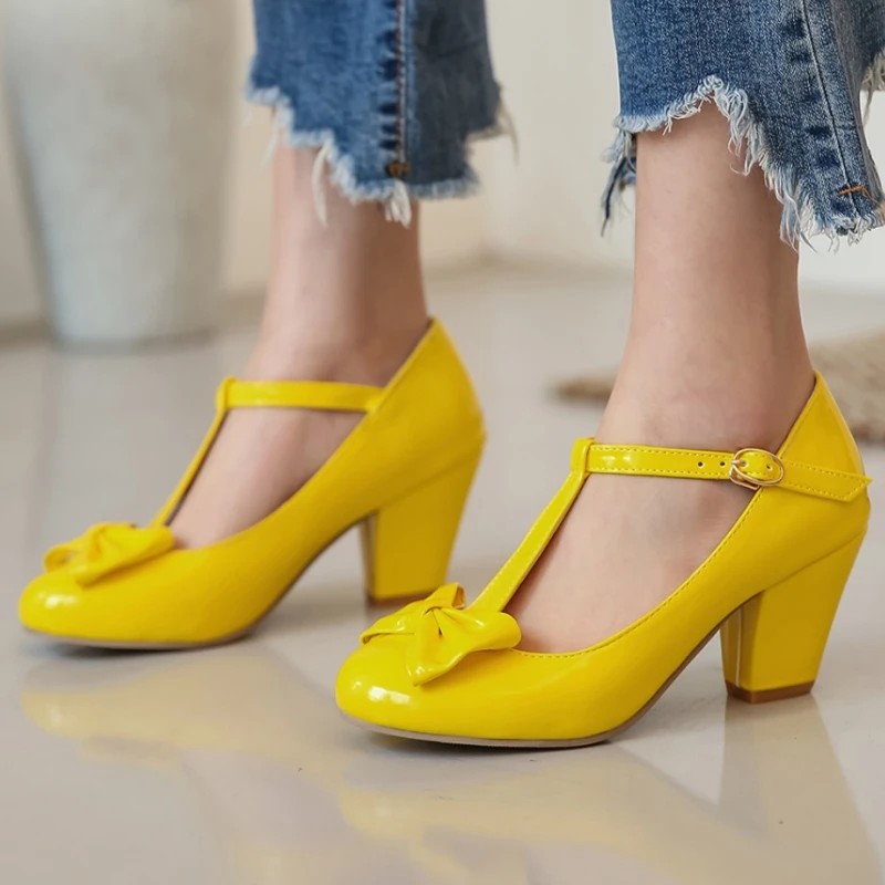 Elegante Damen-Heels, Mary Janes, Lolita-Schuhe, 2024, süße Schleife, Pumps, Schwarz, Weiß, Rosa, mit Absatz, Party, Hochzeit, Schuhe, weiblich, große Größe