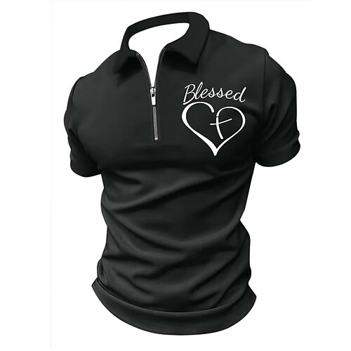 Ostern Herren Herz Text / Nummer Reißverschluss-Polo Kurzarm Umlegekragen Vintage Täglich Outdoor 3D-Druck Sommer Weiß Rote Braun Image