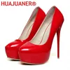 Große Größe 35-47 Patent Leder Rot Hochzeit Schuhe 2025 Frauen Runde Kappe Super High Heels 16 cm