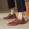 Damen-Oxford-Schuhe aus echtem Leder, runde Zehen, Schwarz, Braun, Damen-Schnür-Brogues, Loafer, Freizeitschuhe für Damen, Lederschuhe 2025,