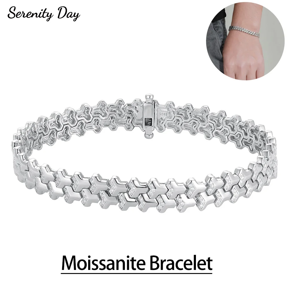 Serenity 1 mm D Farbe Moissanit Tennis Armband für Damen Herren S925 Sterling Silber 8,5 mm breites Armband kubanisches Armband Hip Hop