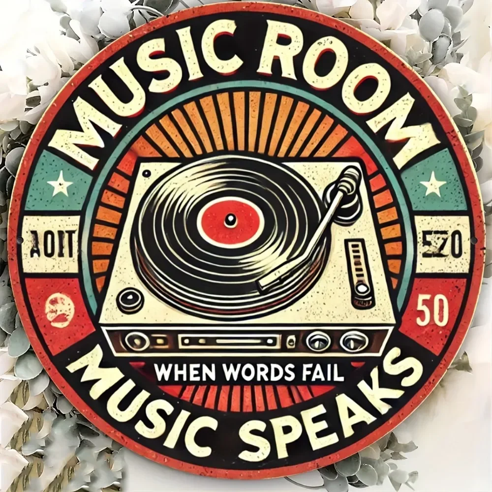 Vintage-Schlafzimmer, Cafés und Bars aus Metall für Musikliebhaber mit diesem Metallschild mit einem einzigartigen Grammophon-Retro-Design. Image