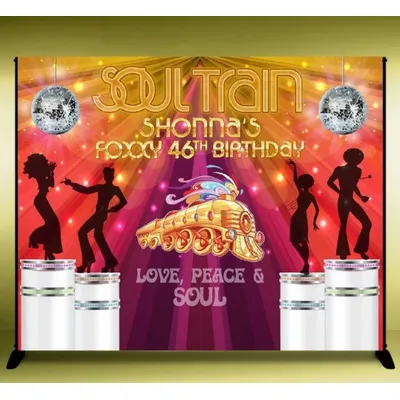 Custom 70s Soul Train Disco Music Dance Ball Stage Bokeh Glitter 50th 40th backdrops birthday