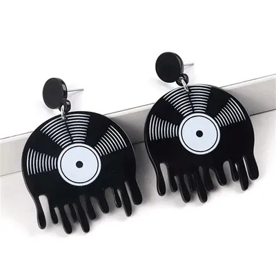 Vintage Black and White Record Earrings Personalized Tape Tape Hip Hop Record Disc Making Earrings