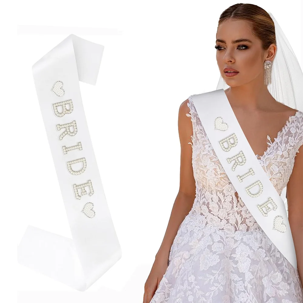 2025 New Bridal Pearl Letters Sash Sparkle Pearl Bride Sash Bridal Hen Party Favours Bride To Be Bridesmaid Gift Wedding Decor