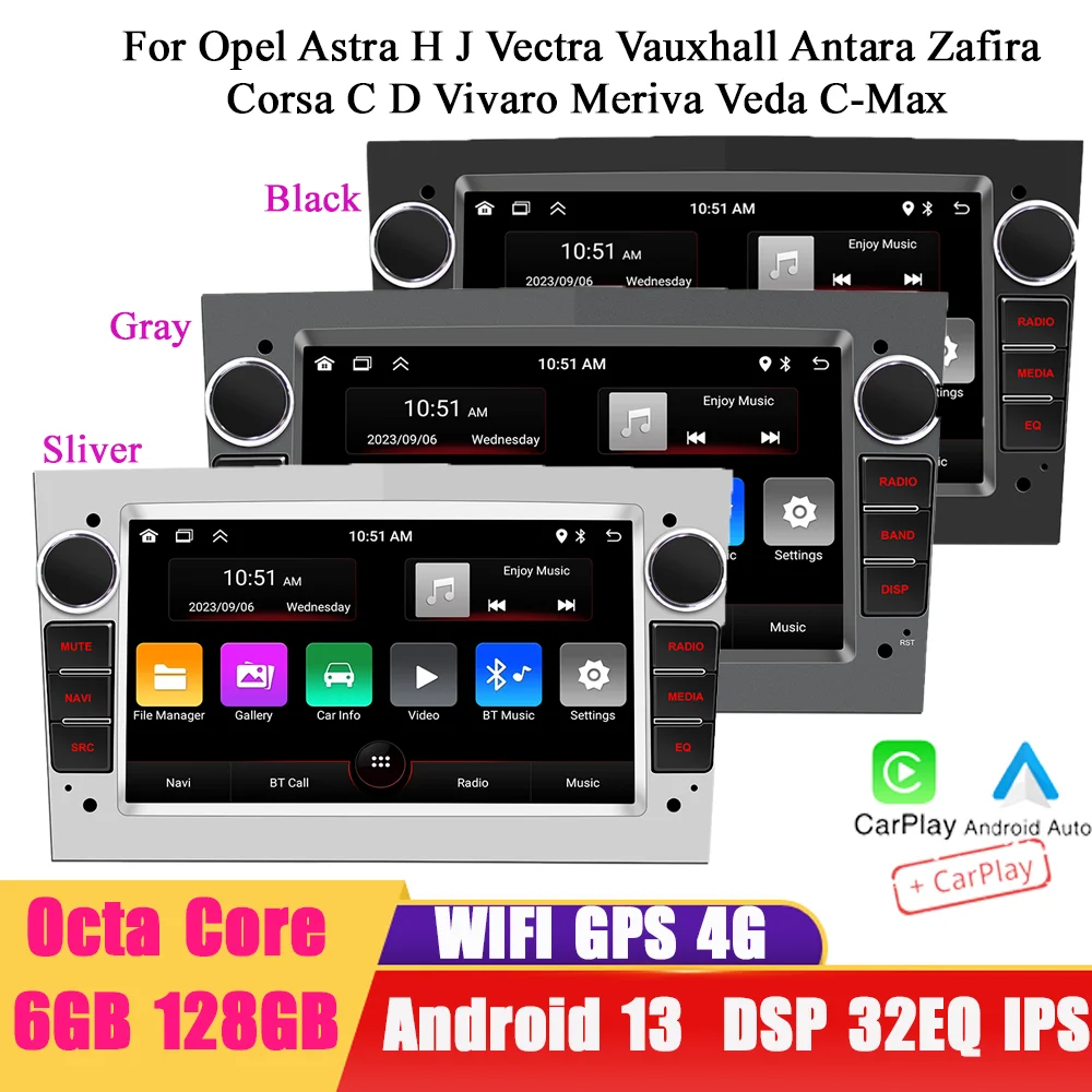 BQCC 7 pollici Android 13 Octa Core Car Stereo Mirrorlink Carplay Wifi GPS 4G DSP 32EQ Autoradio Per Opel Astra H J Vectra