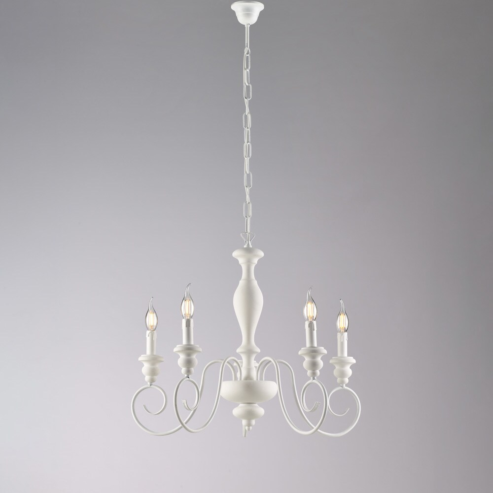 Bonetti Illumina Cascina - Shabby-Kronleuchter aus weiß lackiertem Holz und Eisen, 5 Lichter, 115 - Ø60 - BL265-5-BCO Image