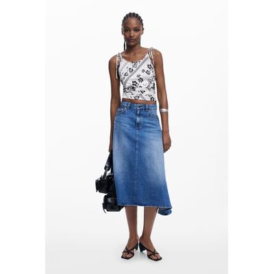 Asymmetric midi denim skirt