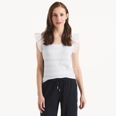 Nautica Women's Striped Short-Sleeve Sweater Bright White, XS