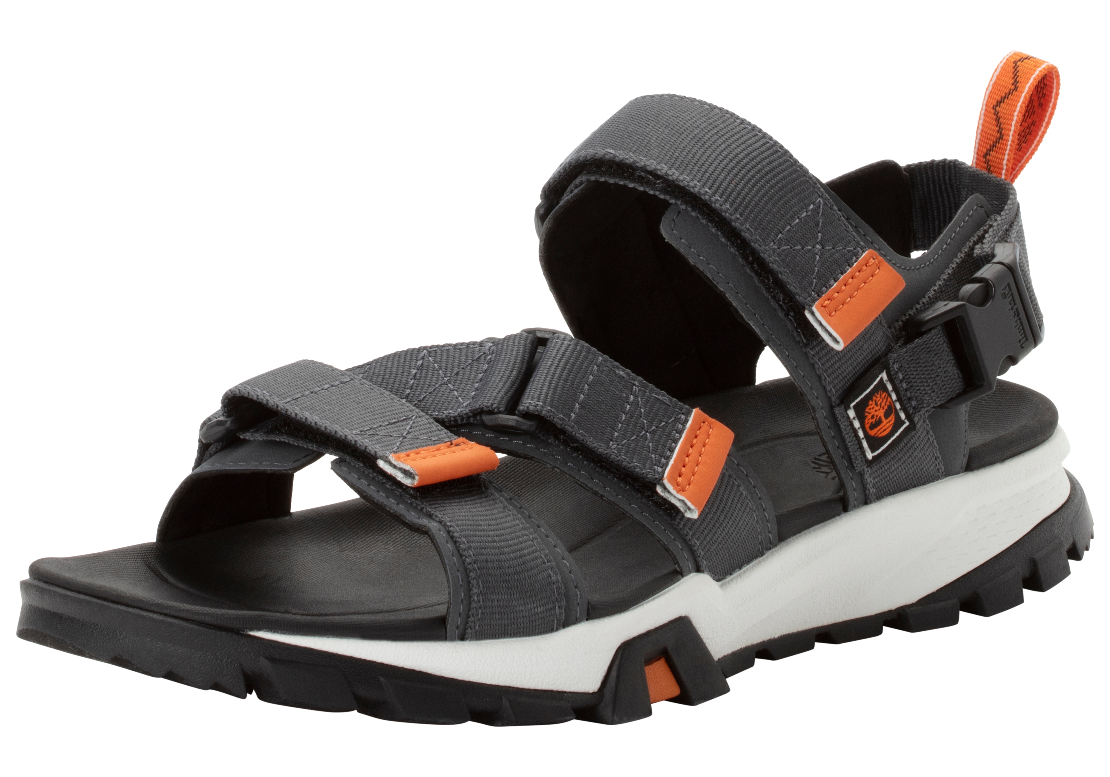 Sandale TIMBERLAND "GARRISON TRAIL BACKSTRAP SANDAL", Damen, Gr. 43, grau (md grau webbing), Textil, Schuhe Sandale, mit Klettverschluss