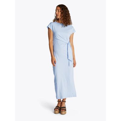 Midikleid TOMMY HILFIGER "KNOT BOAT-NK MIDI DRESS SS", Damen, Gr. S (36), N-Gr, blau (breezy blau), Jersey, Obermaterial: 100% Baumwolle, unifarben, casual, figurbetont wadenlang, U-Boot-Ausschnitt, Kurzarm angeschnitten abgesteppt, Kleider, mit... Image