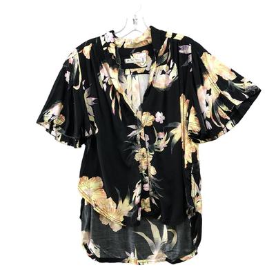 Free People Tops | We The Free People Hawaiian Shirt Womens Xs Oversized Black Floral Tropical | Color: Black | Size: Xs