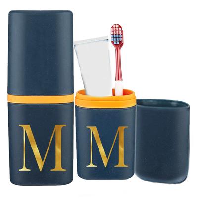 TEMU 1pcs Portable Travel Toothbrush Box Rinse Cup Toothpaste Tooth Cartridge Toothbrush Storage Box Travel Must Have Large Capacity Travelling Wash Container Initial Name Letter Pattern