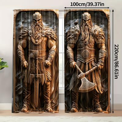 TEMU 2pcs, Woodcarving Printed Yarn Curtains 100% Polyester Room Decor For Living Room, Bedroom, Kitchen, Bathroom Decor Image