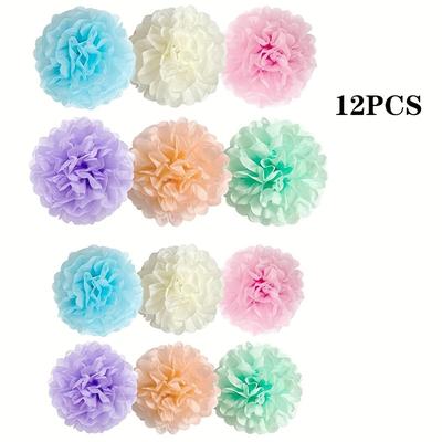 TEMU 12 Colorful Paper Flower Party Decorations, Easter Macaron Paper Flower Pompoms For Hanging Decoration, Birthday Party Table Decor Image