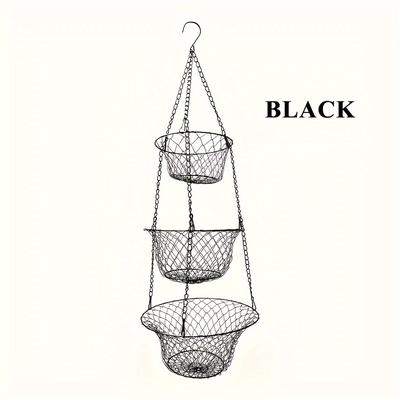 TEMU Foldable Three-tier Hanging Basket, Storage Organizer For Fruits, Vegetables, Accessories, Suitable For Kitchen, Living Room, And Bathroom Decoration, Providing Abundant Storage Solutions Image