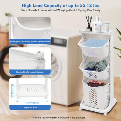 TEMU 3 Layers Laundry Hamper Basket Sorter With 4 Mobile Wheels Rolling Trolley Basket Clothes Storage Organizer Suited For Bathrooms Bedrooms Image