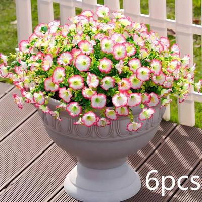 TEMU Artificial Artificial Outdoor Plant Flowers, 6 Bundles Of Artificial Silk Pink Realistic Uv Protection Suitable For Flower Pots, Porch Gardens, Courtyards, , Home Decoration Image