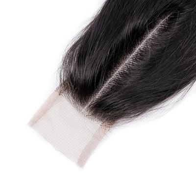 TEMU 2x4 Lace Closure Straight Hair 100% Human Hair Hand-tied Baby Hair Middle Part Closure- For Women Image