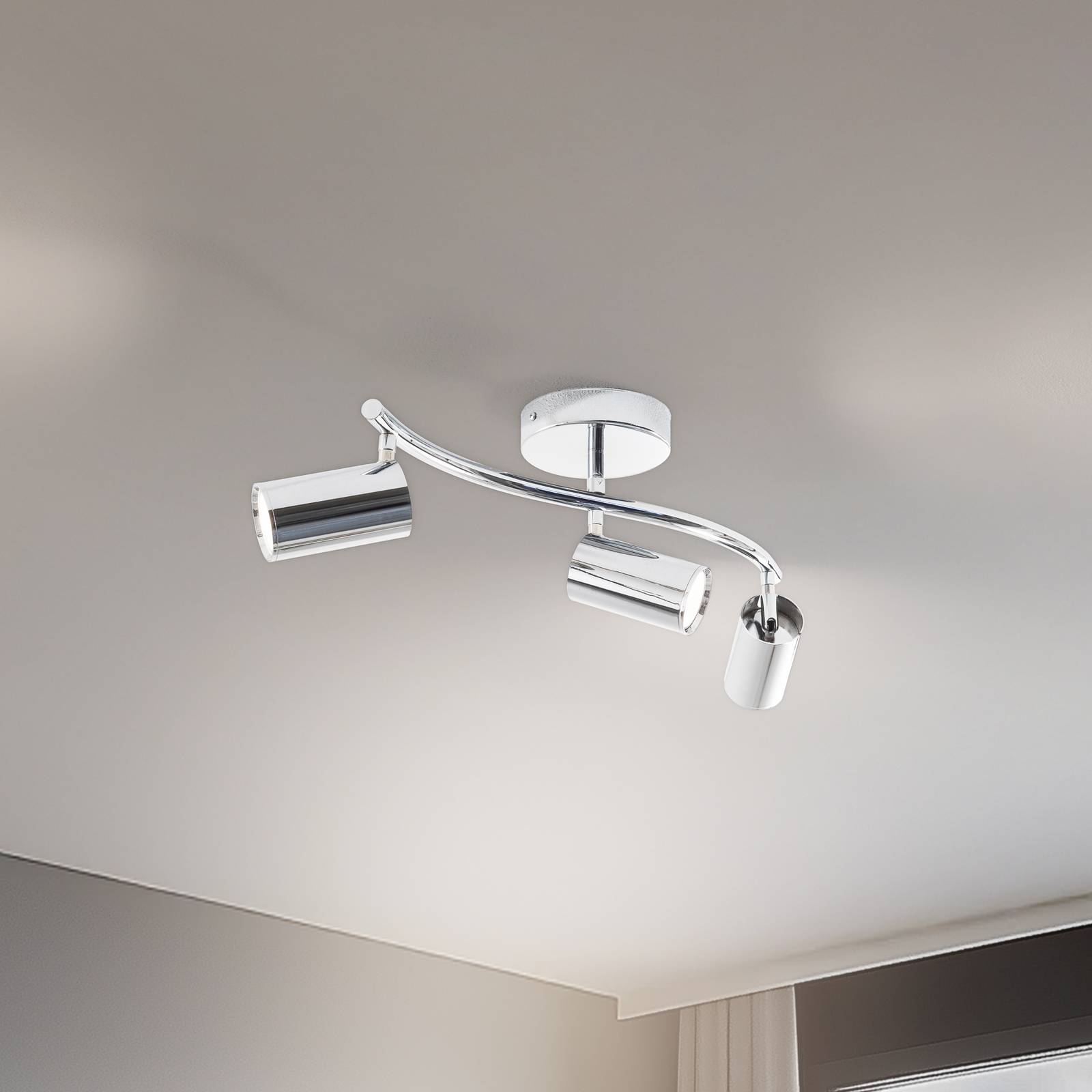 Deckenstrahler Spotte, chrom, 3-flammig Spotte Lucea, dimmbar, chrom / silber, für Wohn- / Esszimmer, Metall, Modern, Strahler