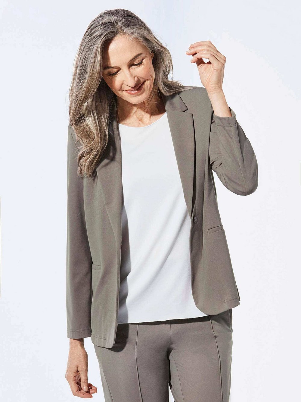 Goldner Kurzgröße: Blazer mit Reverskragen, Paspeltaschen Damen taupe, 22 Image