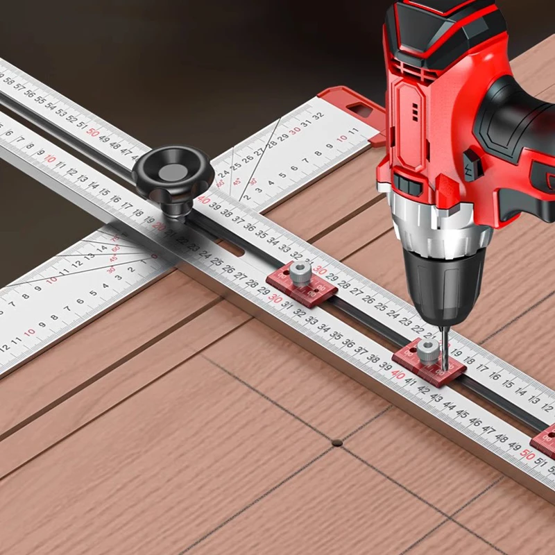 Holz bearbeitung 2-in-1 Stanz position ierungs lineal T-förmiges Lineal Multifunktion ales Winkel lineal, Markierung messwerk zeug aus Aluminium legierung Image