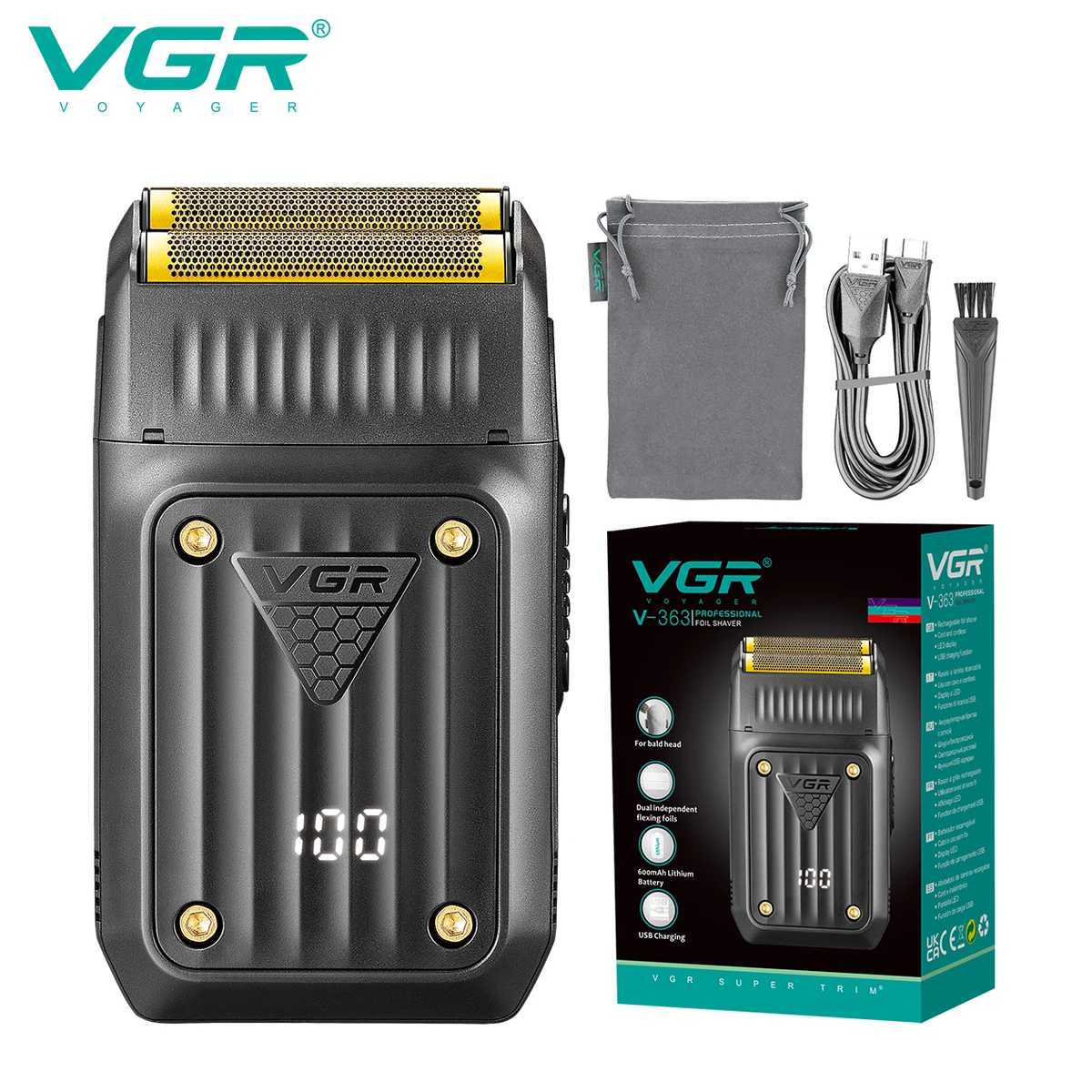 VGR Rasierer Professionelle Rasierer Wiederaufladbar Bartschneider Säbelrasierer Elektrisch Trimmer Rasiermaschine für Männer V-363 Image