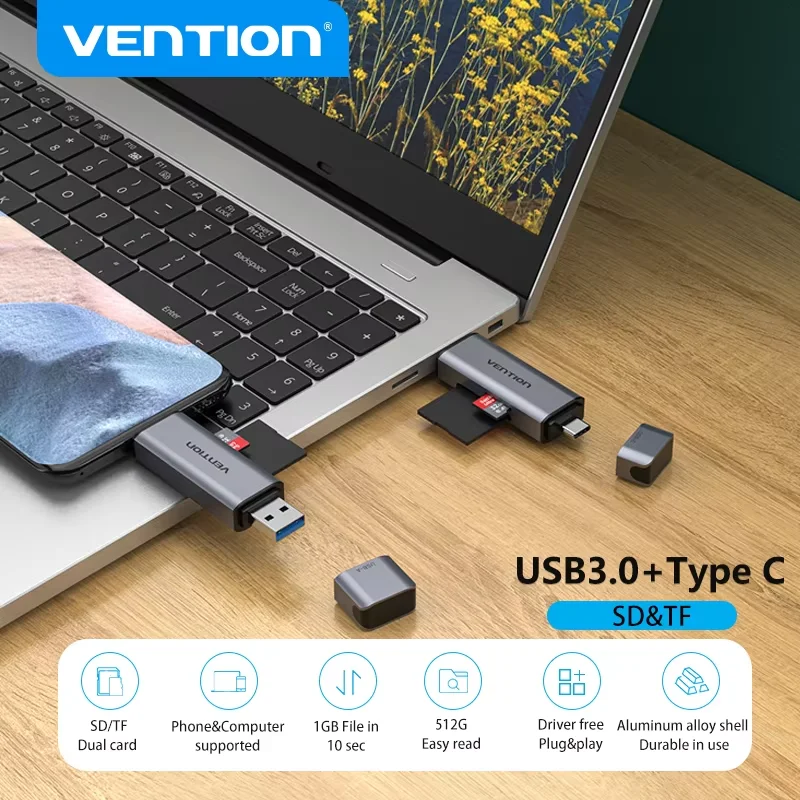 Vention USB 3.0 & USB C Kartenleser Micro SD/TF Speicherkartenleser für Laptop Smartphone Kamera Dual Slot Adapter USB Geräte Image