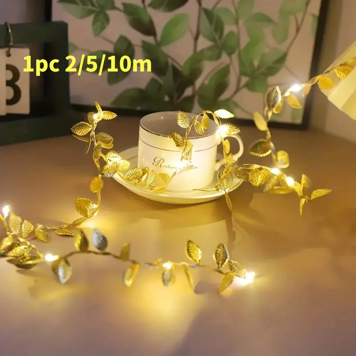 Goldene silberne kleine Blätter 20/50/100 LEDs Lichterkette batteriebetriebene künstliche Pflanzengirlande Rebelichter für Hochzeit Home Party Image
