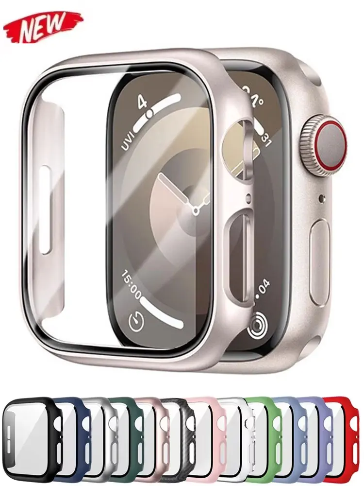 Gehärtetes Glas + Abdeckung für Apple Watch Gehäuse Zubehör 45 mm 41 mm 44 mm 40 mm 42 mm Displayschutzfolie Apple Watch Serie 9 4 5 6 SE 7 8 Image