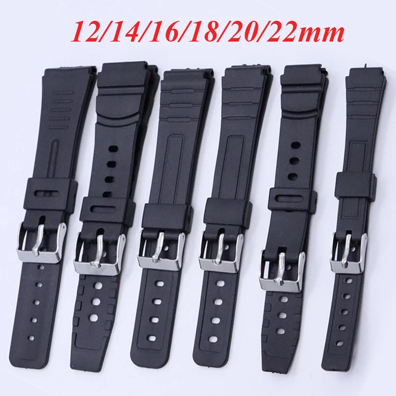 Universal Gummi Strap 12mm 14mm 16mm 18mm 20mm 22mm Wasserdichte Silikon Schwarz Uhr Band Frauen männer Ersatz Sport Armband Image